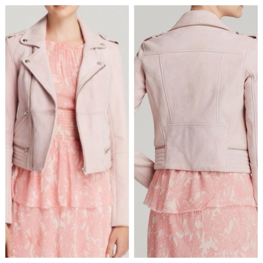 MAJE ladies Basalt Suede Biker Jacket Pale Pink size 38